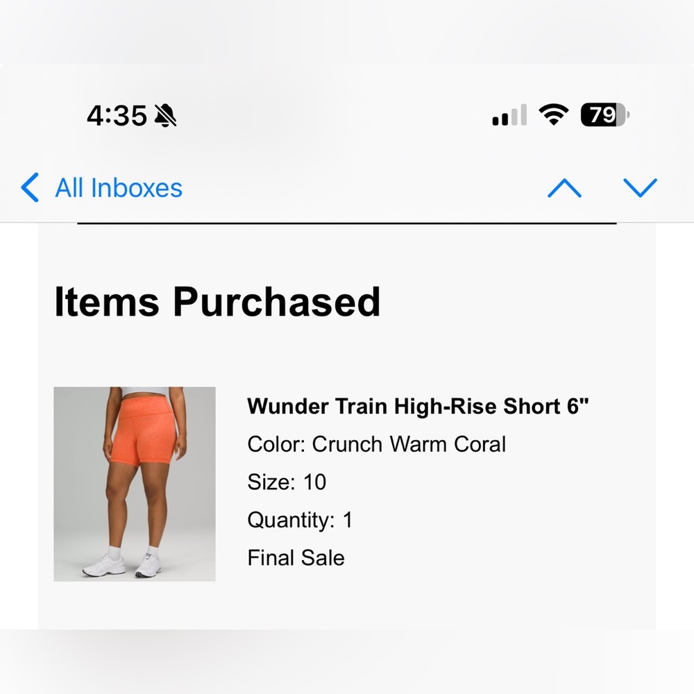 EUC Lululemon Wunder Train HR Shorts 6” Size 10 Crunch Warm Coral Orange - Picture 2 of 9